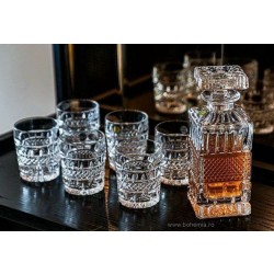 Set sticla si 6 pahare pentru whisky din cristal de Bohemia - Brittany - Nr catalog 599